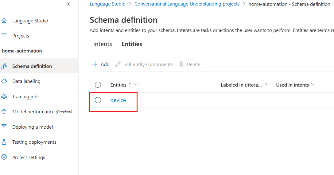 Entities in schema defination